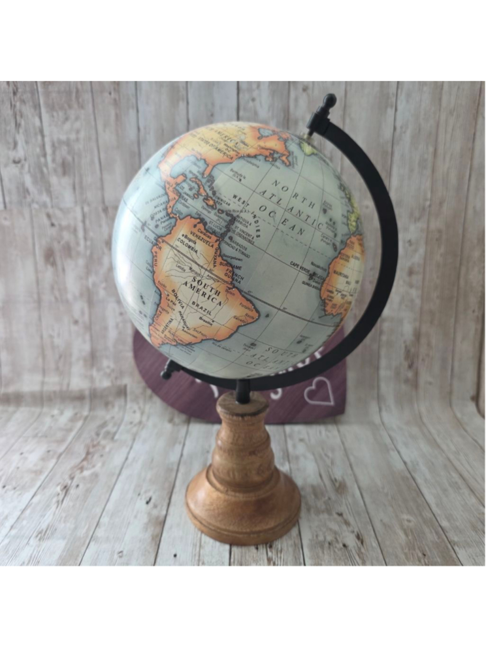 Unbranded Wooden Decor Globe Blue Brown NWOT